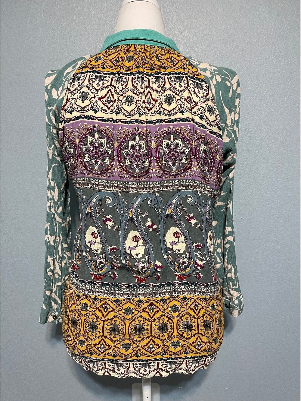 Umgee Turquoise Linen Blend Button Down Tunic Floral Paisley Lagenlook Large - Picture 6 of 8